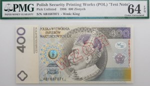 PWPW - 400 zloty 1996 - Sigismund III Vasa - MODEL on the obverse.
