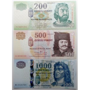 Węgry - zestaw - 200 forintów 1998 + 500f 2007 + 1000f 2010