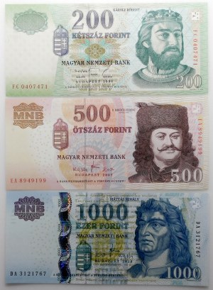 Hungary - set - 200 forints 1998 + 500f 2007 + 1000f 2010