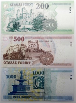 Hungary - set - 200 forints 1998 + 500f 2007 + 1000f 2010