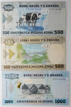 Rwanda - set - 500fr 2013 + 500fr 2019 + 1000fr 2019