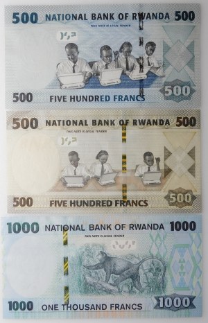 Rwanda - set - 500fr 2013 + 500fr 2019 + 1000fr 2019
