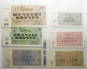Czechoslovakia - set - Terezin Ghetto - 1, 2, 5, 10, 20, 100 crowns 1943.