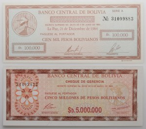 Bolivia - set - 100,000 bolivianos 1984 + 5 million bol. 1985 r.