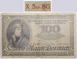 100 Polish marks 15.02.1919 - X Ser. BG - ONE OF 9 KNOWN