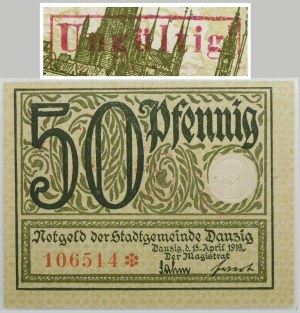 Danzig - 50 fenig 1919 - green - UNGÜLTIG - RARE