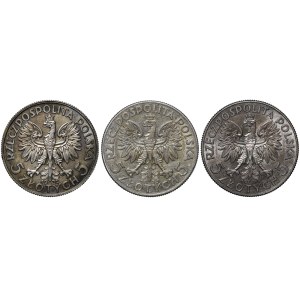 ZESTAW 3 sztuki 5 złotych Głowa Kobiety