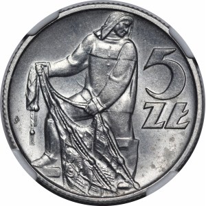 5 złotych Rybak 1958 - wąska ósemka