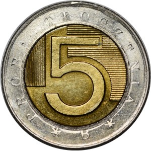 PRÓBA TŁOCZENIA, 5 złotych 1994 - nominał i orzeł