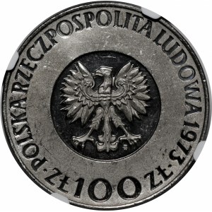 PRÓBA NIKIEL 100 złotych 1973 Mikołaj Kopernik - głowa, włosy dotykają obrzeża
