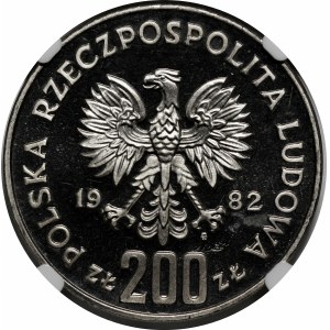 PRÓBA NIKIEL 200 złotych 1982 XII MŚ w PN - bramkarz w prawo, bez napisu Espana