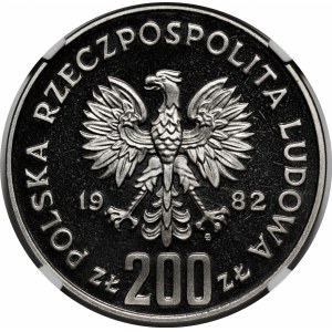 PRÓBA NIKIEL 200 złotych 1982 XII MŚ w PN - bramkarz w lewo