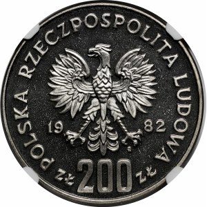 PRÓBA NIKIEL 200 złotych 1982 XII MŚ w PN - bramkarz w prawo, w dołu napis Espana