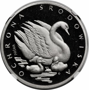 SAMPLE NIKIEL 500 PLN 1984 Environmental Protection - Swan with youngsters