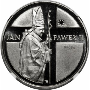 PRÓBA NIKIEL 10000 złotych 1989 Jan Paweł II - półpostac w prawo z krzyżem w tle