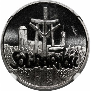 PRÓBA NIKIEL 100000 złotych 1990 Solidarność 1980-1990 - większa średnica