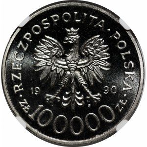 PRÓBA NIKIEL 100000 złotych 1990 Solidarność 1980-1990 - większa średnica