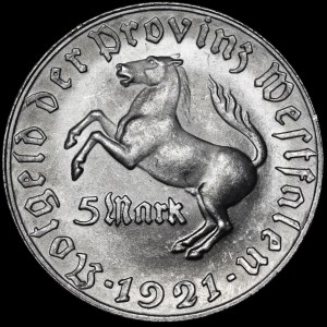Germany, Westphalia, 5 marks 1921