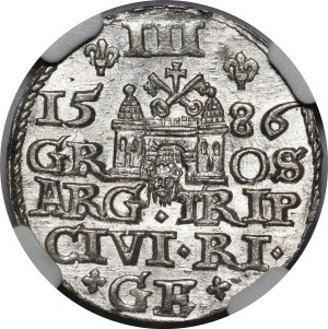 Stefan Batory, Trojak 1586, Riga - small head - variant - beautiful