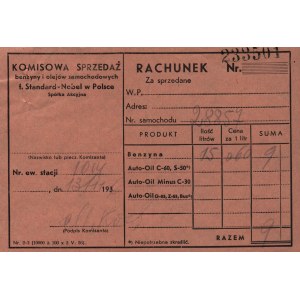 Przedwojenny rachunek za sprzedaż benzyny dokonany w firmie Standard- Nobel [1936]