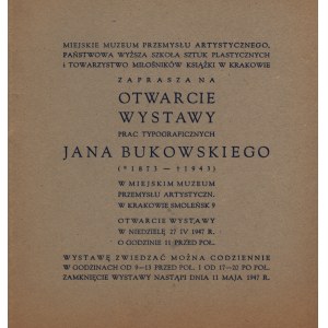 Pozvánka na výstavu typografických prác Jana Bukowského [Krakov 1947].