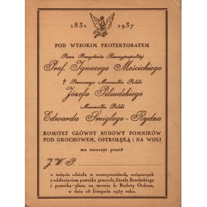 Invitation to participate in the celebration of the unveiling of the monument to General Joseph Sowinski [1937].