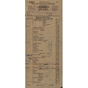 Účtenka za Hankovo prádlo [Varšava, 30. léta 20. století].