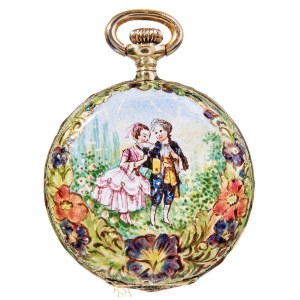 Longines, Pocket watch with rococo courtship scene (19th/20th century).