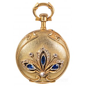 Jaeger - LeCoultre, Pocket watch with diamonds and sapphires (19th/20th century).