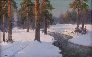 Wiktor Korecki (1890 Kamieniec Podolski - 1980 Milanówek k. Warszawy), Pejzaż zimowy z potokiem
