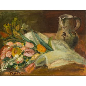 Adolf Feder (1886 Odessa - 1943 obóz Auschwitz), Martwa natura z bukietem kwiatów i dzbankiem