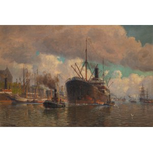 Eduard Krause-Wichmann (1864 Poelitz - 1927 Dresden), View of the harbor
