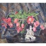 Jan Kazimierz Dzieliński (1894 Lviv - 1955 Nowy Targ), Still life with tulips and porcelain figurine, 1943