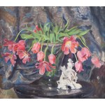 Jan Kazimierz Dzieliński (1894 Lvov - 1955 Nowy Targ), Zátiší s tulipány a porcelánovou figurkou, 1943