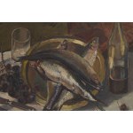 Wilk (Wilhelm) Ossecki (1892 Brody - 1958 Warsaw), Still life with fish and grapes, ca1938