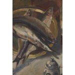 Wilk (Wilhelm) Ossecki (1892 Brody - 1958 Warsaw), Still life with fish and grapes, ca1938