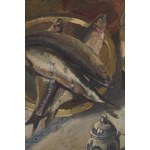 Wilk (Wilhelm) Ossecki (1892 Brody - 1958 Varšava), Zátišie s rybami a hroznom, asi 1938