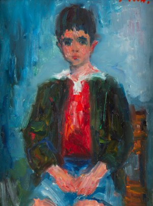 Jakub Zucker (1900 Radom - 1981 Nowy Jork), Portret chłopca w czerwonym sweterku
