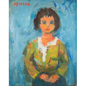 Jakub Zucker (1900 Radom - 1981 New York), Porträt eines Mädchens vor blauem Hintergrund