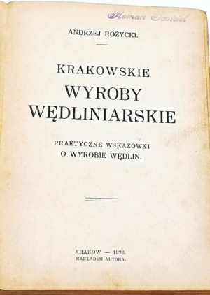 RÓŻYCKI- KRAKOWSKIE WYROBY WĘDLINIARSKIE wyd.1926