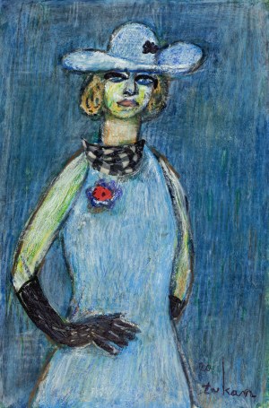 Eugeniusz TUKAN-WOLSKI (1928-2014), Portret kobiety w niebieskiej sukience