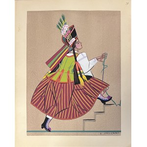Zofia Stryjeńska ( 1894 - 1976 ), Chłopka z Kurpi, plansza XXXI z teki 'Polish Peasants' Costumes', 1939