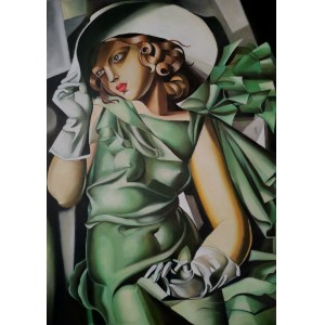 Eugeniusz Ślusarski ( 1947 ), Kopie eines Gemäldes von Tamara Łempicka Frau im grünen Kleid, 2023