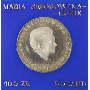 PRL. Stříbro. 100 zl, 1974. SKŁODOWSKA-CURIE.