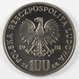 PRL. PRÓBA Nikiel. 100 zł, 1981. KOŃ.
