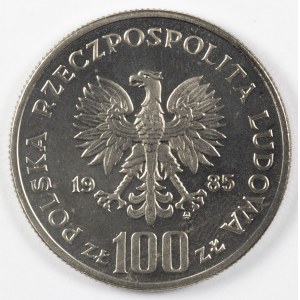 PRL. PRÓBA Nikiel. 100 zł, 1985. POMNIK - SZPITAL CENTRUM ZDROWIA MATKI POLKI.