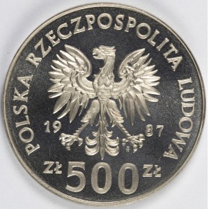 PRL. Stempel aus Nickel. 500 zl, 1987. KAZIMIERZ III WIELKI.