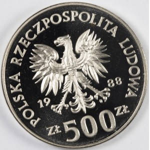 PRL. PRÓBA Nikiel. 500 zł, 1988. MŚ - WŁOCHY 1990.