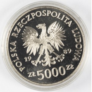 PRL. PRÓBA Nikiel. 5 000 zł, 1989. JAGIEŁŁO.