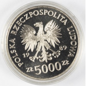 PRL. PROBE Nickel. 5.000 zl, 1989 JAGIEŁŁO.